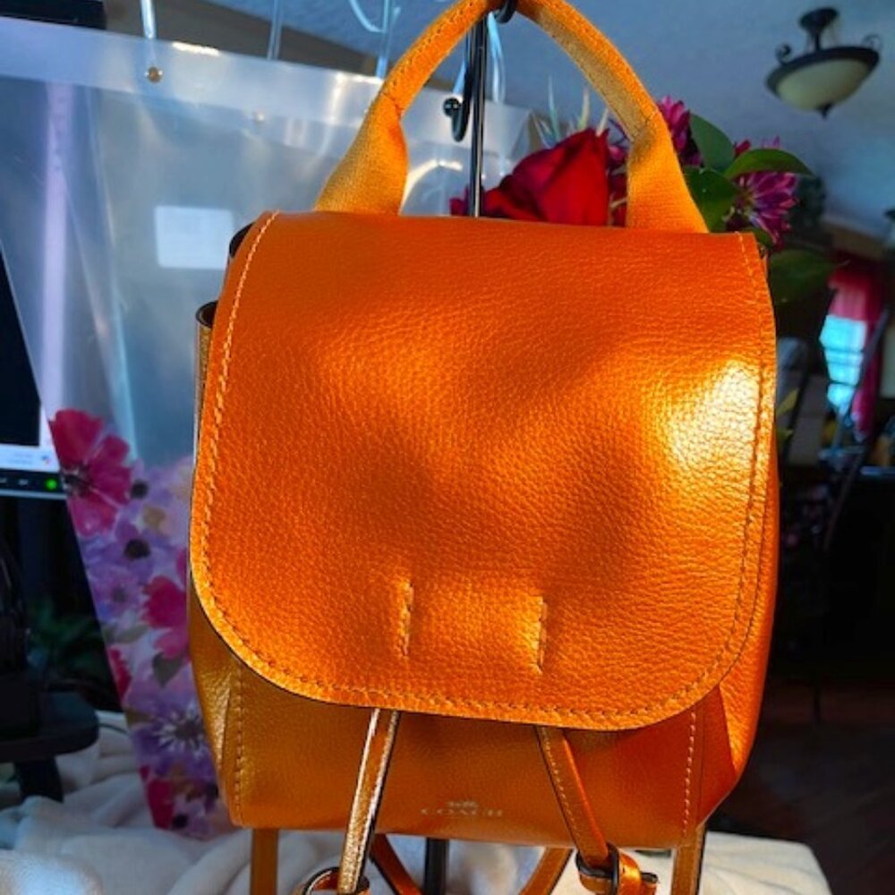 COACH, EUC MINI ORANGE PEBBLED LEATHER BACKPACK - Picture 1 of 14